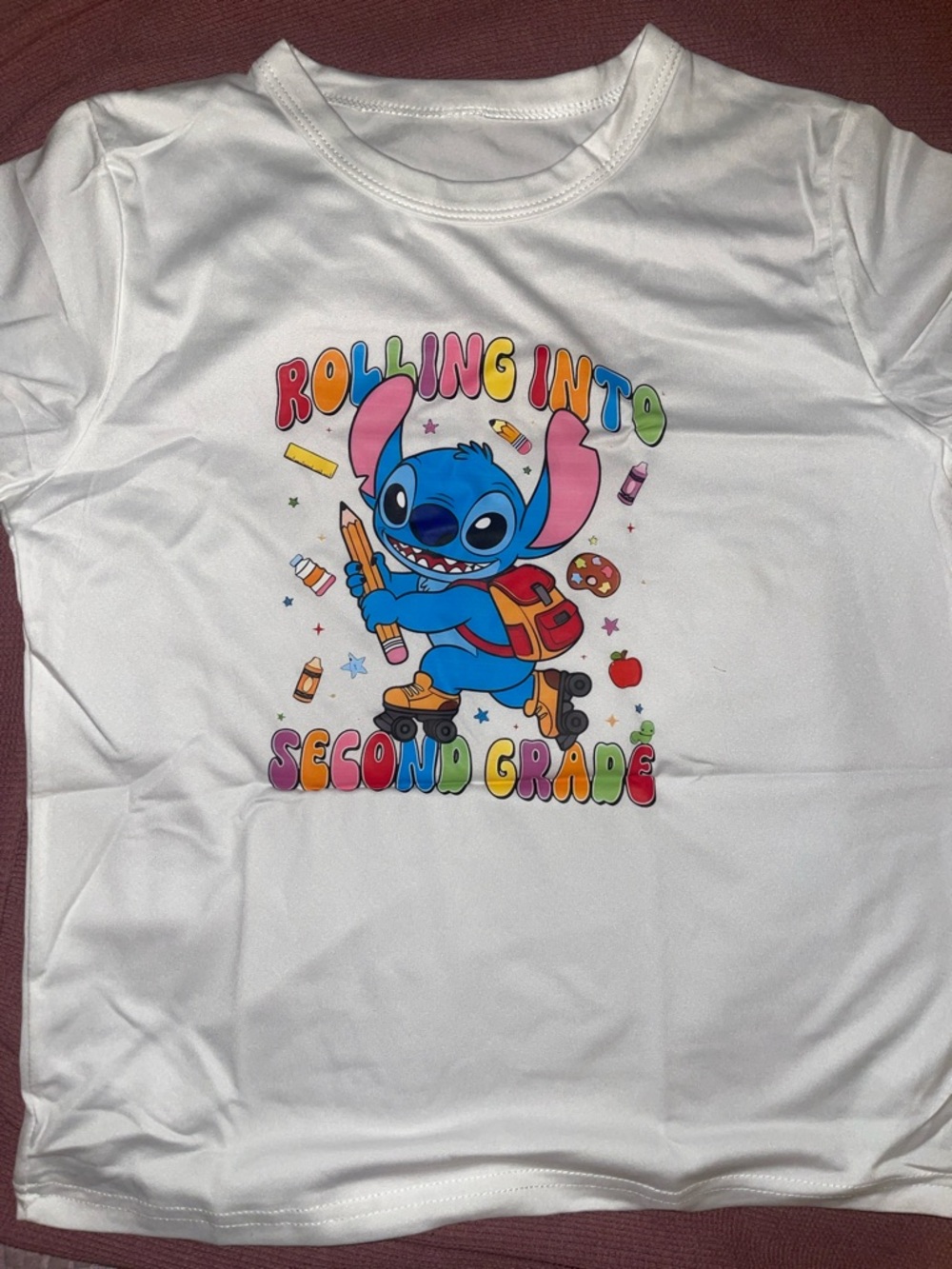 Kids White 'Rolling Into Second Grade' Stitch Graphic Tee